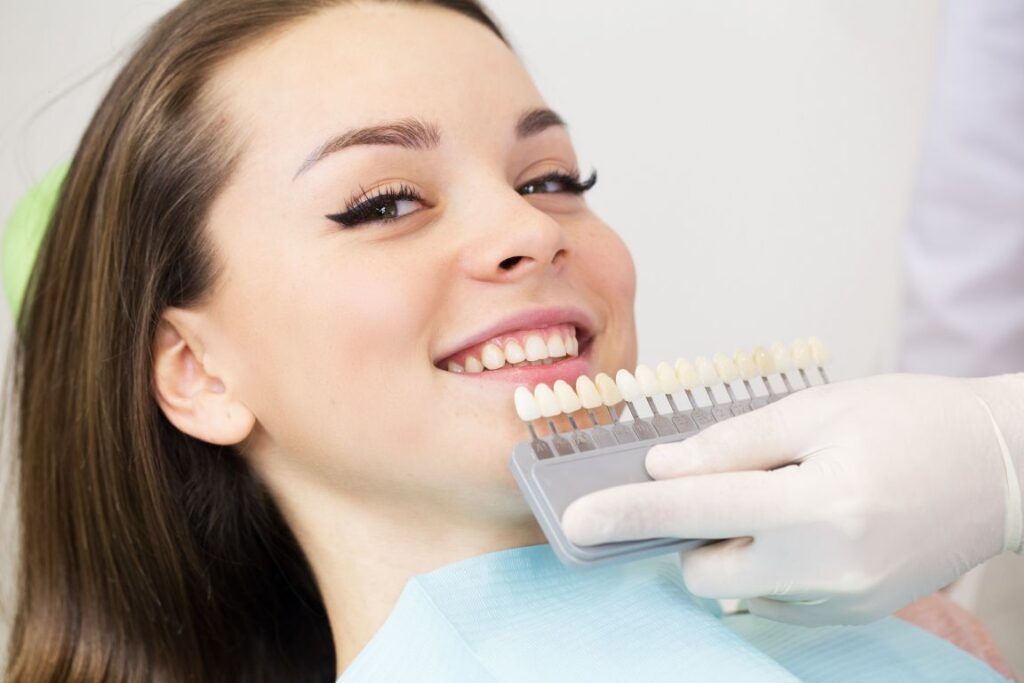 A smiling woman at the dentist